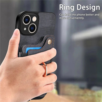 D4 For iPhone 13 Anti-scratch RFID Blocking Vintage Phone Case Card Slots Kickstand Cover