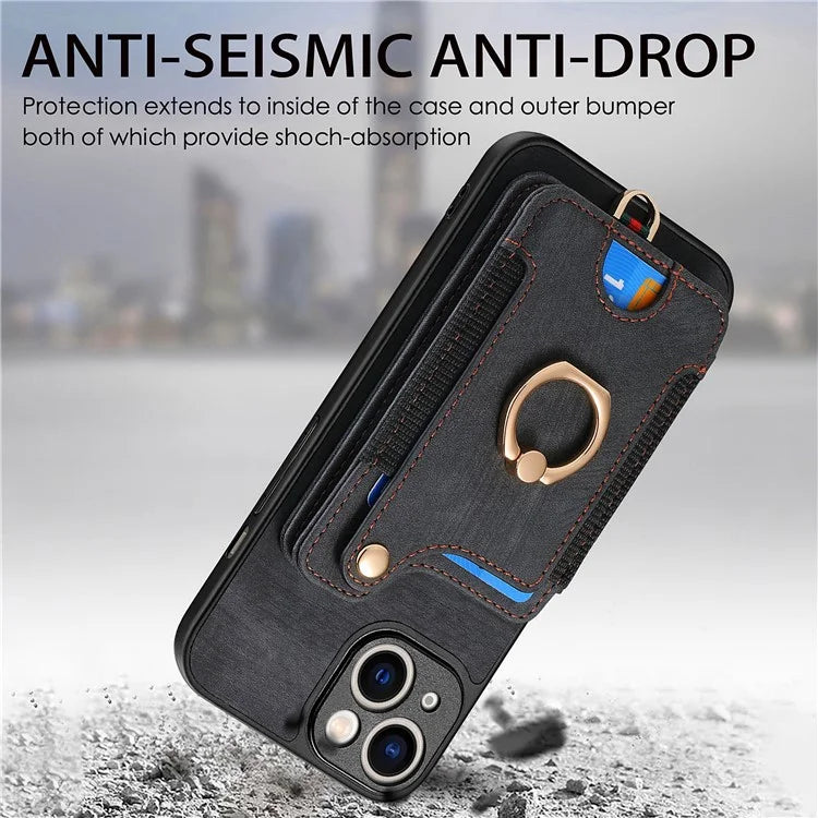 D4 For iPhone 13 Anti-scratch RFID Blocking Vintage Phone Case Card Slots Kickstand Cover