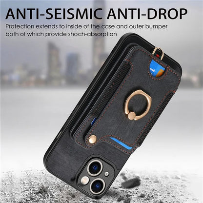 D4 For iPhone 13 Anti-scratch RFID Blocking Vintage Phone Case Card Slots Kickstand Cover