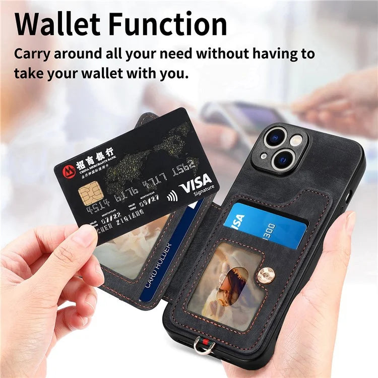 D4 For iPhone 13 Anti-scratch RFID Blocking Vintage Phone Case Card Slots Kickstand Cover