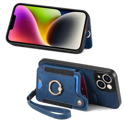 D4 For iPhone 13 Anti-scratch RFID Blocking Vintage Phone Case Card Slots Kickstand Cover
