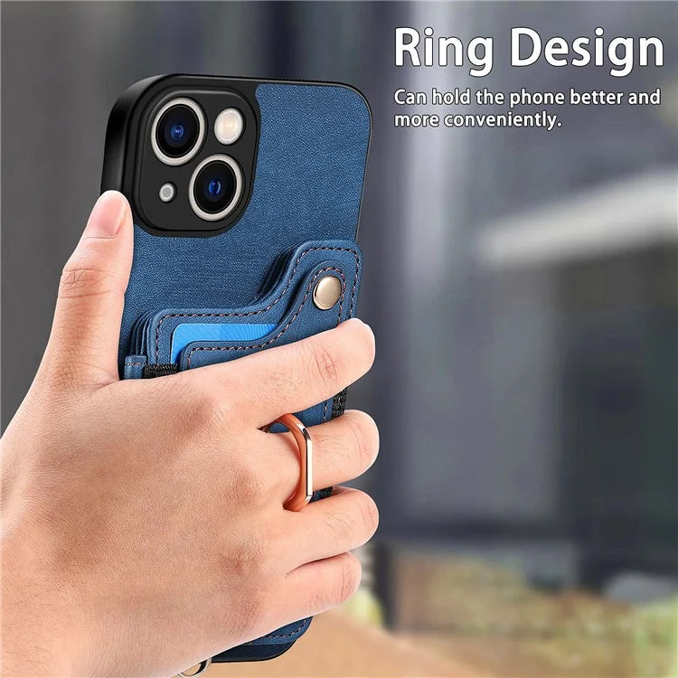 D4 For iPhone 13 Anti-scratch RFID Blocking Vintage Phone Case Card Slots Kickstand Cover