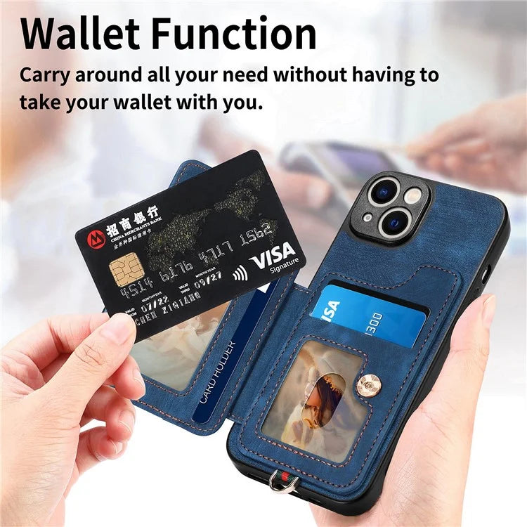 D4 For iPhone 13 Anti-scratch RFID Blocking Vintage Phone Case Card Slots Kickstand Cover