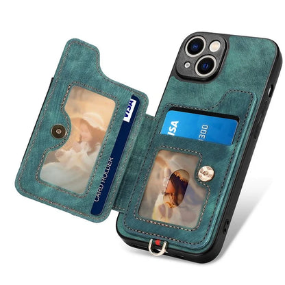 D4 For iPhone 13 Anti-scratch RFID Blocking Vintage Phone Case Card Slots Kickstand Cover