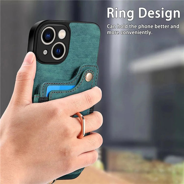 D4 For iPhone 13 Anti-scratch RFID Blocking Vintage Phone Case Card Slots Kickstand Cover