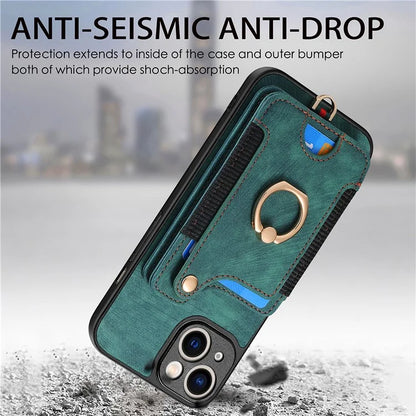 D4 For iPhone 13 Anti-scratch RFID Blocking Vintage Phone Case Card Slots Kickstand Cover
