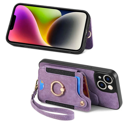 D4 For iPhone 13 Anti-scratch RFID Blocking Vintage Phone Case Card Slots Kickstand Cover