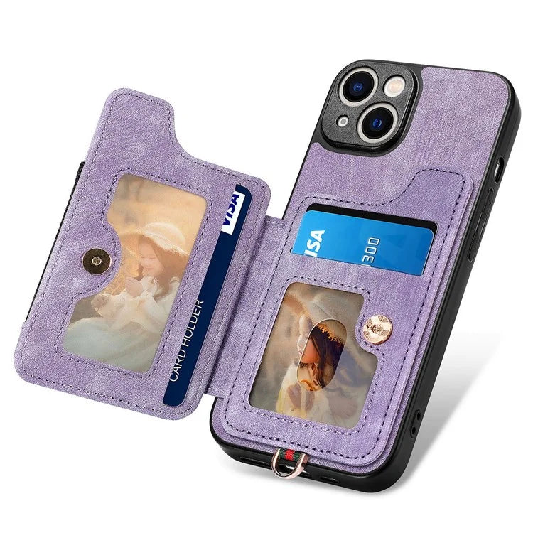 D4 For iPhone 13 Anti-scratch RFID Blocking Vintage Phone Case Card Slots Kickstand Cover