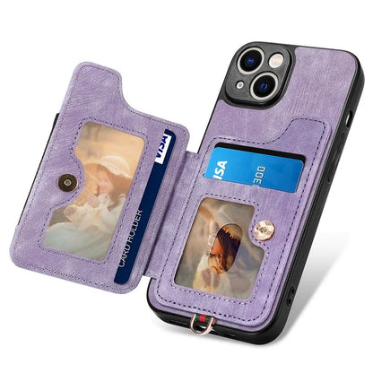 D4 For iPhone 13 Anti-scratch RFID Blocking Vintage Phone Case Card Slots Kickstand Cover