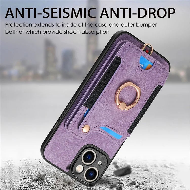 D4 For iPhone 13 Anti-scratch RFID Blocking Vintage Phone Case Card Slots Kickstand Cover