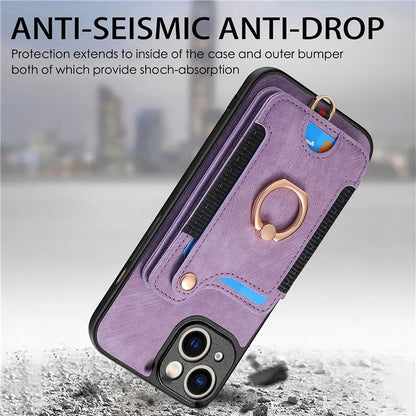 D4 For iPhone 13 Anti-scratch RFID Blocking Vintage Phone Case Card Slots Kickstand Cover