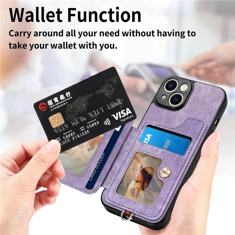 D4 For iPhone 13 Anti-scratch RFID Blocking Vintage Phone Case Card Slots Kickstand Cover
