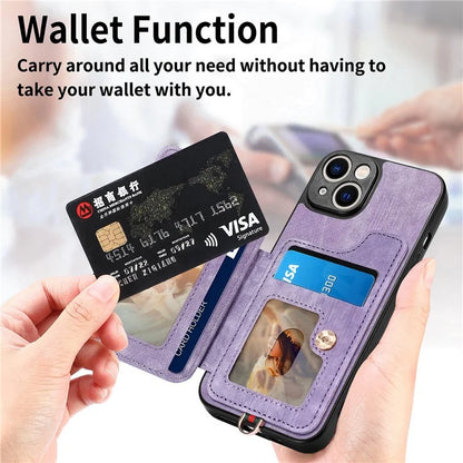 D4 For iPhone 13 Anti-scratch RFID Blocking Vintage Phone Case Card Slots Kickstand Cover