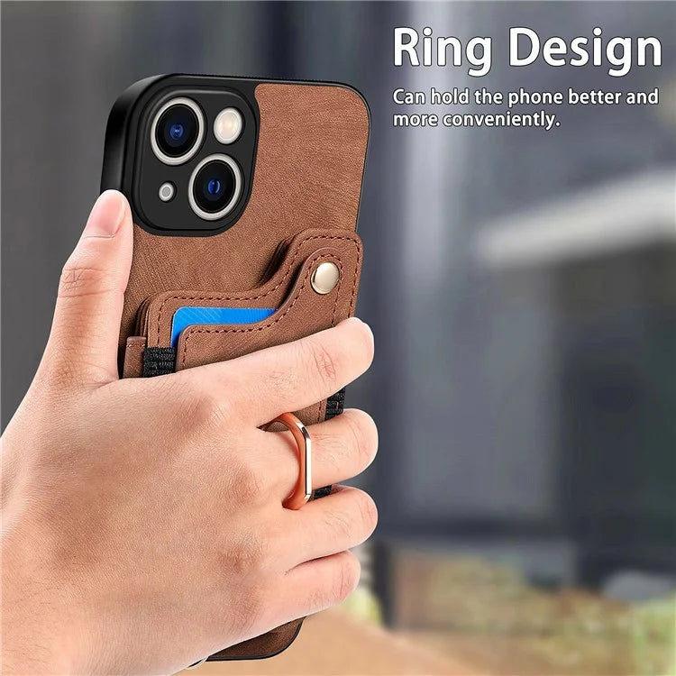D4 For iPhone 13 Anti-scratch RFID Blocking Vintage Phone Case Card Slots Kickstand Cover