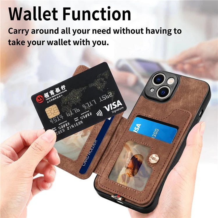 D4 For iPhone 13 Anti-scratch RFID Blocking Vintage Phone Case Card Slots Kickstand Cover