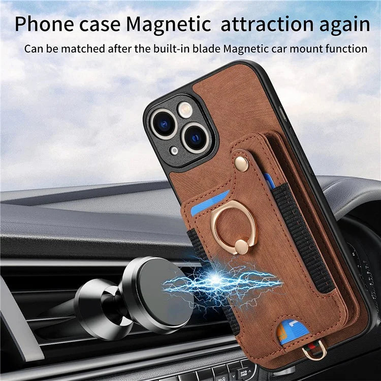 D4 For iPhone 13 Anti-scratch RFID Blocking Vintage Phone Case Card Slots Kickstand Cover