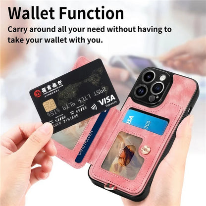 D4 For iPhone 14 Pro Max Case RFID Blocking Leather+TPU Phone Cover with Ring Kickstand