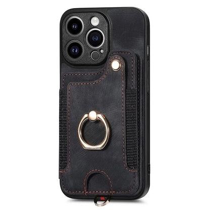 D4 For iPhone 14 Pro Max Case RFID Blocking Leather+TPU Phone Cover with Ring Kickstand