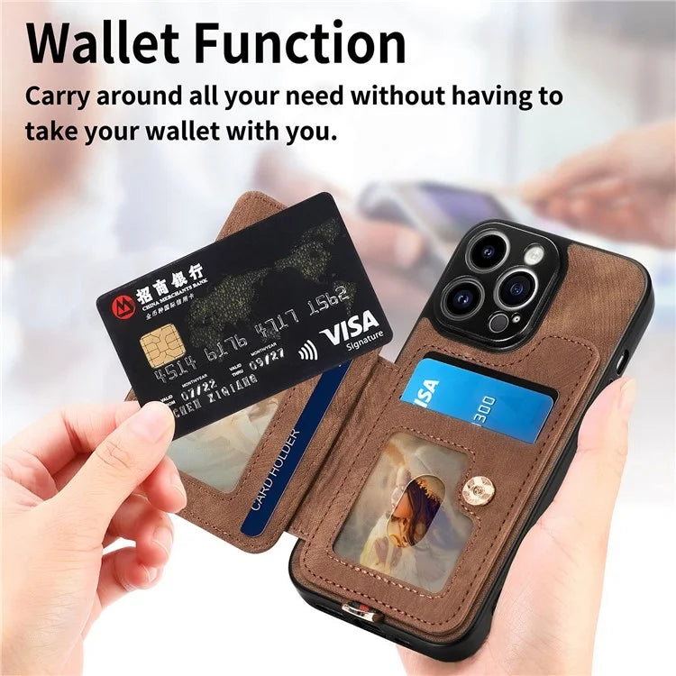 D4 For iPhone 14 Pro Max Case RFID Blocking Leather+TPU Phone Cover with Ring Kickstand