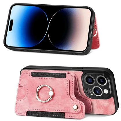 D4 For iPhone 14 Pro Cell  Phone Cases Vintage Card Slots Kickstand RFID Blocking Shell