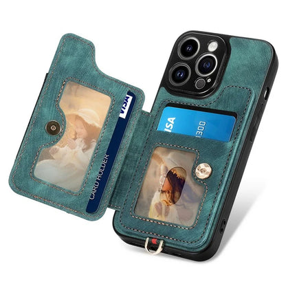 D4 For iPhone 14 Pro Cell  Phone Cases Vintage Card Slots Kickstand RFID Blocking Shell