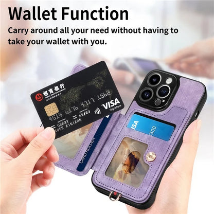 D4 For iPhone 14 Pro Cell  Phone Cases Vintage Card Slots Kickstand RFID Blocking Shell