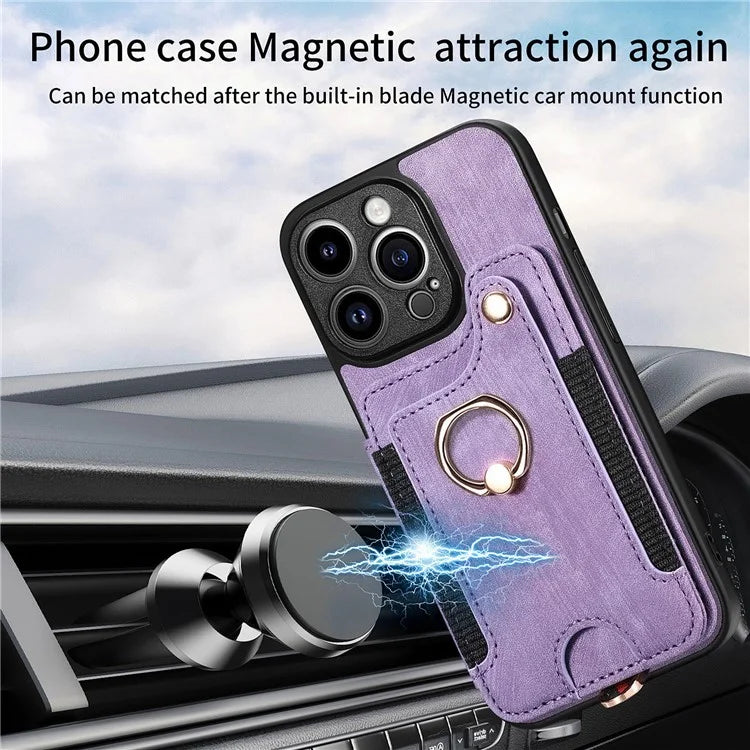 D4 For iPhone 14 Pro Cell  Phone Cases Vintage Card Slots Kickstand RFID Blocking Shell