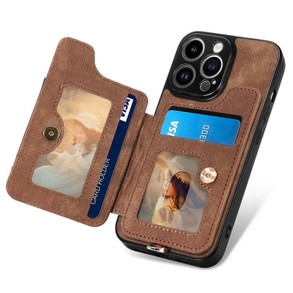 D4 For iPhone 14 Pro Cell  Phone Cases Vintage Card Slots Kickstand RFID Blocking Shell