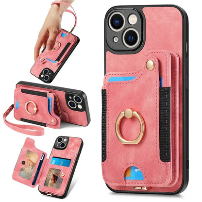 D4 For iPhone 14 Case Card Slots Kickstand RFID Blocking Leather Back Cover