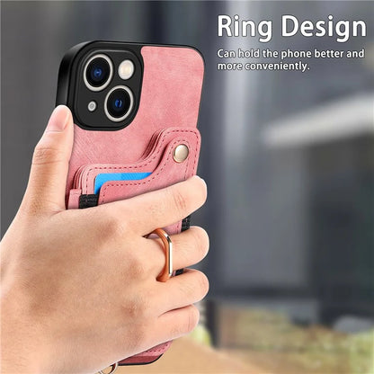 D4 For iPhone 14 Case Card Slots Kickstand RFID Blocking Leather Back Cover