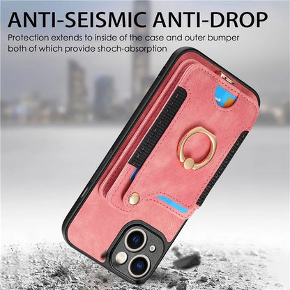 D4 For iPhone 14 Case Card Slots Kickstand RFID Blocking Leather Back Cover