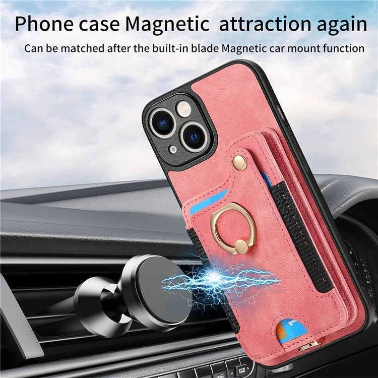 D4 For iPhone 14 Case Card Slots Kickstand RFID Blocking Leather Back Cover