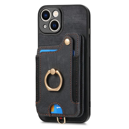 D4 For iPhone 14 Case Card Slots Kickstand RFID Blocking Leather Back Cover