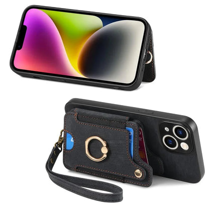 D4 For iPhone 14 Case Card Slots Kickstand RFID Blocking Leather Back Cover