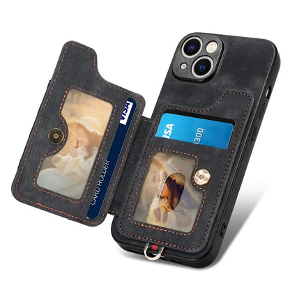 D4 For iPhone 14 Case Card Slots Kickstand RFID Blocking Leather Back Cover