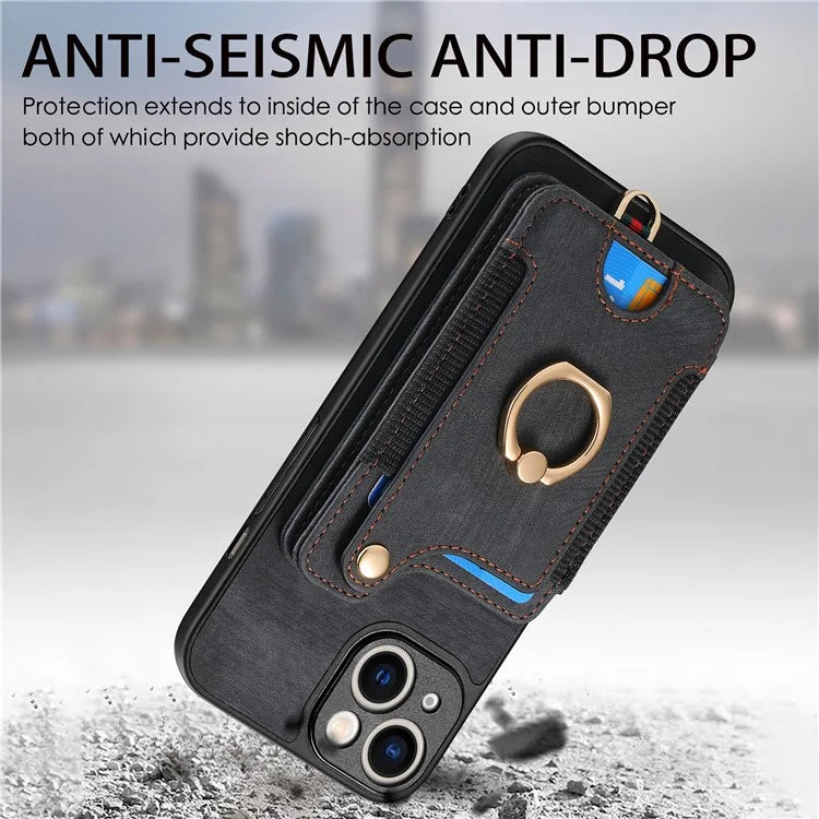 D4 For iPhone 14 Case Card Slots Kickstand RFID Blocking Leather Back Cover