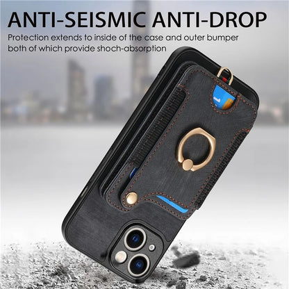 D4 For iPhone 14 Case Card Slots Kickstand RFID Blocking Leather Back Cover