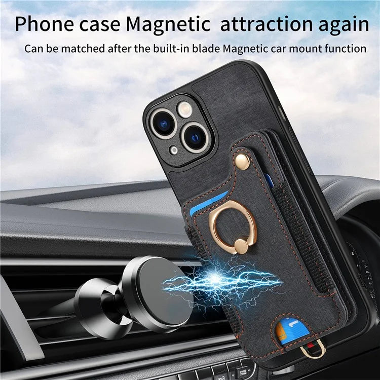 D4 For iPhone 14 Case Card Slots Kickstand RFID Blocking Leather Back Cover