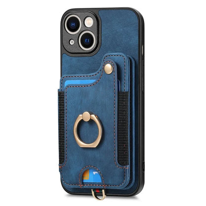 D4 For iPhone 14 Case Card Slots Kickstand RFID Blocking Leather Back Cover