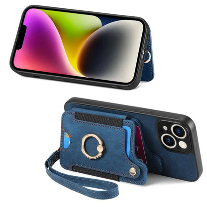 D4 For iPhone 14 Case Card Slots Kickstand RFID Blocking Leather Back Cover