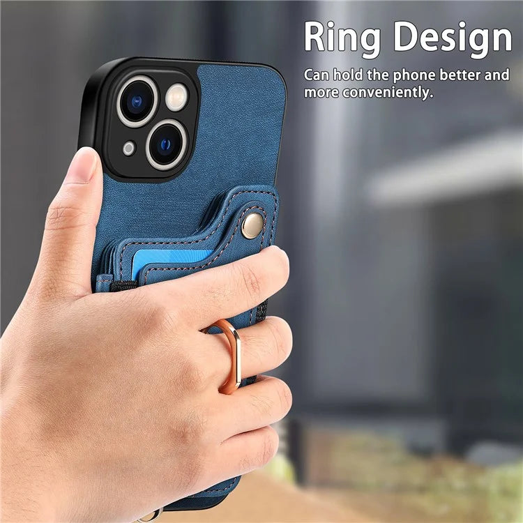 D4 For iPhone 14 Case Card Slots Kickstand RFID Blocking Leather Back Cover