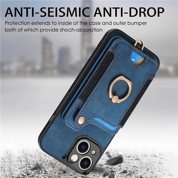 D4 For iPhone 14 Case Card Slots Kickstand RFID Blocking Leather Back Cover