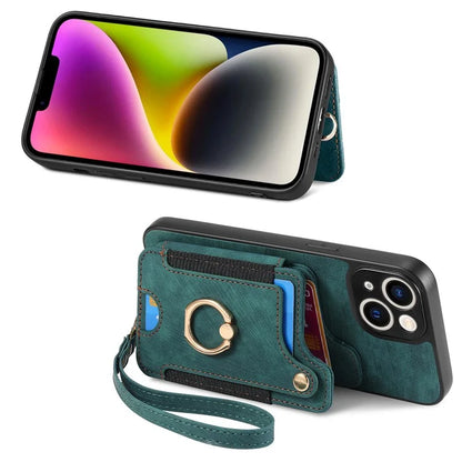D4 For iPhone 14 Case Card Slots Kickstand RFID Blocking Leather Back Cover