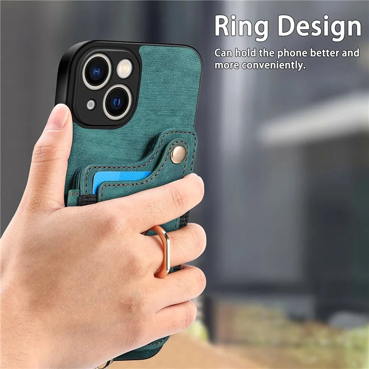 D4 For iPhone 14 Case Card Slots Kickstand RFID Blocking Leather Back Cover