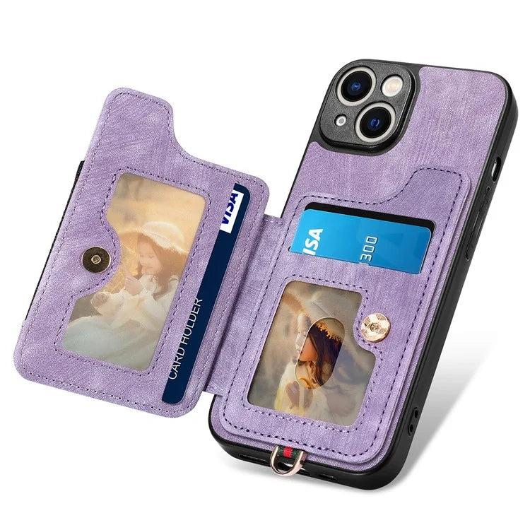 D4 For iPhone 14 Case Card Slots Kickstand RFID Blocking Leather Back Cover