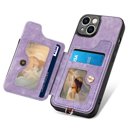 D4 For iPhone 14 Case Card Slots Kickstand RFID Blocking Leather Back Cover
