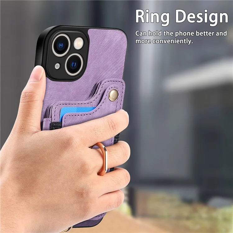 D4 For iPhone 14 Case Card Slots Kickstand RFID Blocking Leather Back Cover