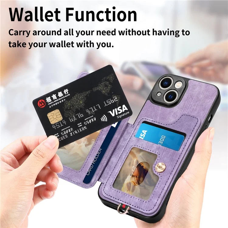 D4 For iPhone 14 Case Card Slots Kickstand RFID Blocking Leather Back Cover