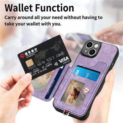 D4 For iPhone 14 Case Card Slots Kickstand RFID Blocking Leather Back Cover