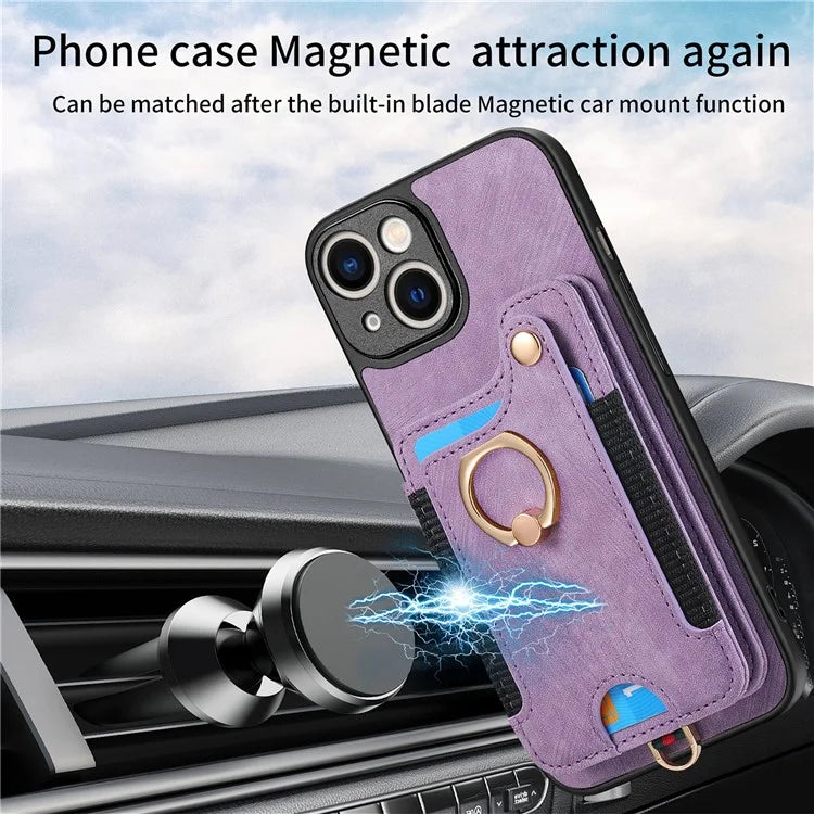 D4 For iPhone 14 Case Card Slots Kickstand RFID Blocking Leather Back Cover